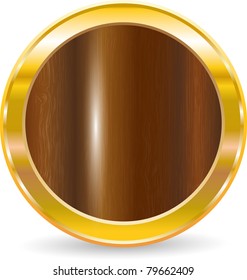 Gold circle frame with wood texture, vector illustration. eps-10