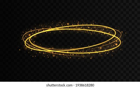 Gold circle with glitter light effect. A golden flash flies in a circle in a luminous ring.