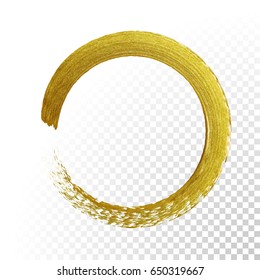 Pincel de pintura de la textura de brillo del círculo dorado sobre fondo transparente vectorial. Sello de manga de pintura redonda dorada para el diseño de tarjetas o afiches festivos de primera calidad