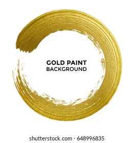 Gold circle with golden glitter texture on white background. Vector rough glittering ring or paint brush dab or stamp for premium festive card or poster design