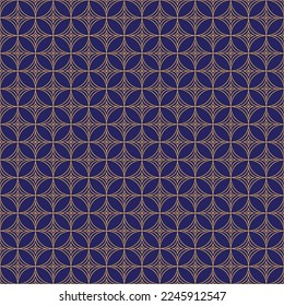 Gold circle interlaced pattern on blue background. Gold interlocking pattern on blue backdrop. Happy Chinese New Year. Traditional Chinese pattern.