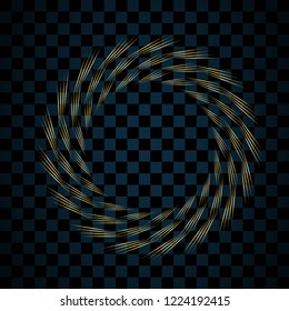 Gold circle isolated on transparent black background. Golden ring frame. Glitter round with bright sparkles. Bright design element for Christmas or Happy New Year border Vector illustration