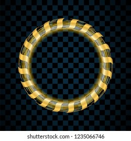 Gold circle isolated on transparent black background. Golden ring frame. Glitter round with bright sparkles. Bright design element for Christmas or Happy New Year border Vector illustration