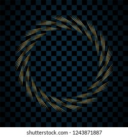 Gold circle isolated on transparent black background. Golden ring frame. Glitter round with bright sparkles. Bright design element for Christmas or Happy New Year border Vector illustration