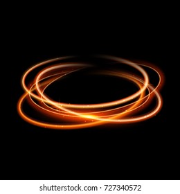 Gold Circle Light Effect Background. Swirl Glow Magic Line Trail. Light Effect Motion.