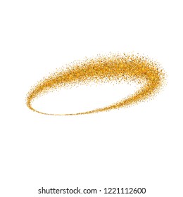 Gold circle. Light glitter effect. Golden ring, isolated white background. Ellipse magic element. Foil texture. Christmas shine decoration, round frame, New Year greeting design Vector illustration