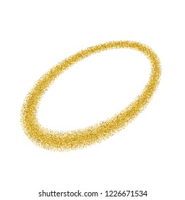 Gold circle. Light glitter effect. Golden ring, isolated white background. Ellipse magic element. Foil texture. Christmas shine decoration, round frame, New Year greeting design Vector illustration