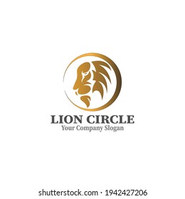 Gold circle Lion Head Vector Logo design Template