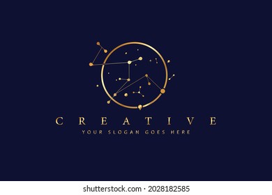 Gold circle logo vector abstract image constellation Ursa Major in outer space