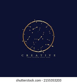 Gold circle logo vector abstract image constellation Ursa Major in outer space with unique style