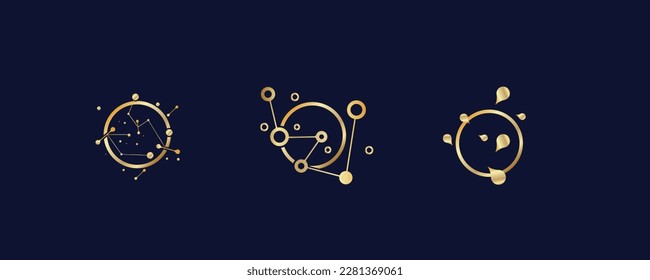 Logo del círculo dorado vectorial constelación abstracta de imágenes Ursa Major en el espacio ultraterrestre