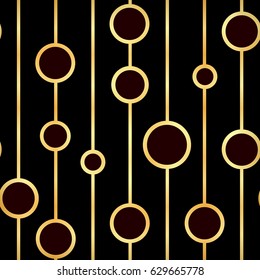Gold circle on lines seamless pattern background. Golden circle confetti. Illustration