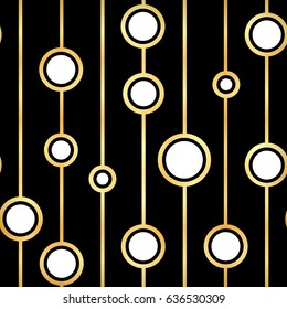Gold circle on lines seamless pattern background. Golden circle confetti. Illustration