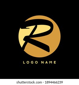 Gold circle of R initial letter logo template