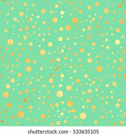 Gold circle seamless pattern. Abstract gold geometric modern background. Vector illustration. Shiny backdrop. Texture of gold foil. Art deco style.