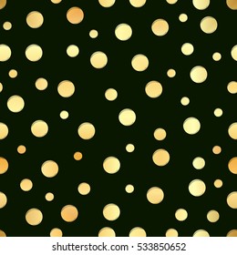 Gold circle seamless pattern. Abstract gold geometric modern background. Vector illustration. Shiny backdrop. Texture of gold foil. Art deco style.