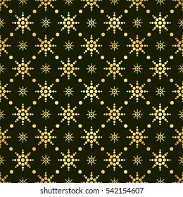 Gold circle seamless pattern. Abstract gold geometric modern background. Vector illustration. Shiny backdrop. Texture of gold foil. Art deco style.