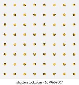 Gold circle seamless pattern. Golden glitter on white background. Abstract geometric texture. Vintage. Design graphic wallpaper, wrapping, fabric, textile, shirts. Vector Illustration. Sequins.