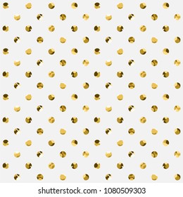 Gold circle seamless pattern. Golden glitter on white background. Abstract geometric texture. Vintage. Design graphic wallpaper, wrapping, fabric, textile, shirts. Vector Illustration. Sequins.