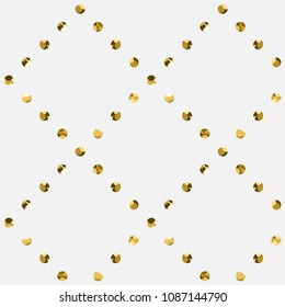 Gold circle seamless pattern. Golden glitter on white background. Abstract geometric texture. Vintage. Design graphic wallpaper, wrapping, fabric, textile, shirts. Vector Illustration. Sequins.