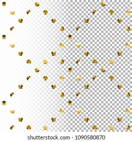 Gold circle seamless pattern. Golden glitter on transparent background. Abstract geometric texture. Vintage. Design graphic wallpaper, wrapping, fabric, textile, shirts. Vector Illustration. Sequins.