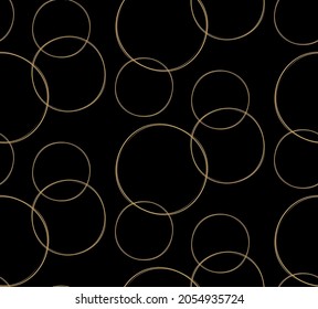 Gold circle seamless pattern. Golden luxury on black background. Abstract geometric polka dot texture Retro Vintage decoration. Design graphic wallpaper, wrapping, fabric, textile Vector Illustration