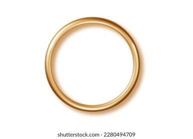 Gold circle with shadows on transparent background. Golden metal ring with lighting effect and reflection