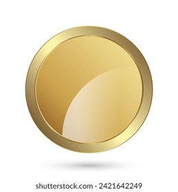 A Gold Circle shape button design in vector, premium vector circle button, luxury button, elegant style icon, symbols, and on isolated white. Vector illustration