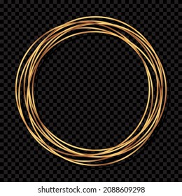 Gold circle shape. Label, logo design element, frame. Brush abstract wave. Vector illustration