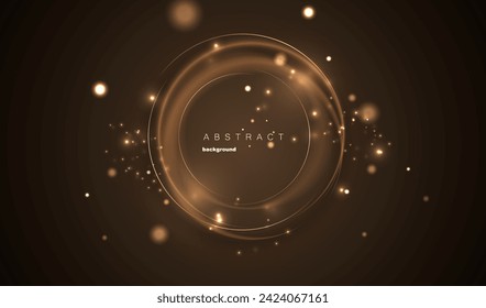 Gold circle of shiny particles on a dark background. Shining golden frame ring vector background. Round border, frame. Lens neon flare design. Magic power concept.	
