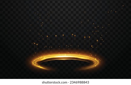 goldener Kreis glänzende Teilchen transparenter Hintergrund.