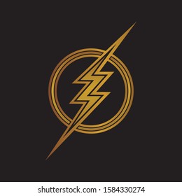 gold circle thunder logo icon vector