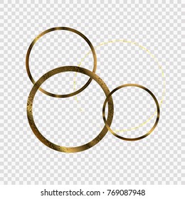 Gold circles of different texture on a transparent background. Elements for design