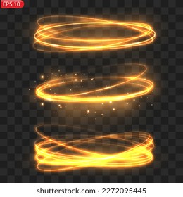 Gold circles frame with glitter light effect. A golden flash flies in a circle in a luminous ring.