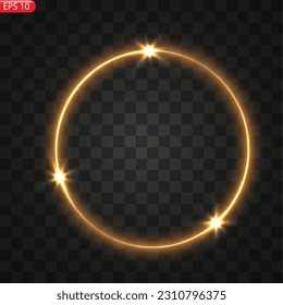 Gold circles frame with glitter light effect. A golden flash flies in a circle in a luminous ring. Vector illystration EPS10
