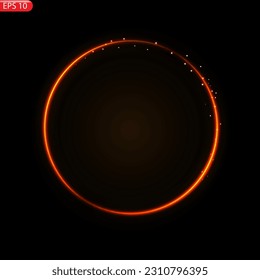 Gold circles frame with glitter light effect. A golden flash flies in a circle in a luminous ring. Vector illystration EPS10