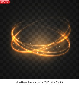 Gold circles frame with glitter light effect. A golden flash flies in a circle in a luminous ring. Vector illystration EPS10