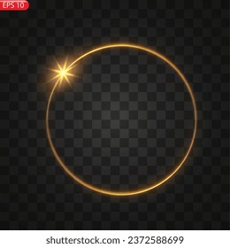 Gold circles frame with glitter light effect. A golden flash flies in a circle in a luminous ring.