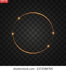 Gold circles frame with glitter light effect. A golden flash flies in a circle in a luminous ring.