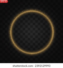 Gold circles frame with glitter light effect. A golden flash flies in a circle in a luminous ring.