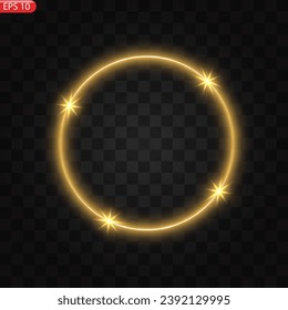 Gold circles frame with glitter light effect. A golden flash flies in a circle in a luminous ring.