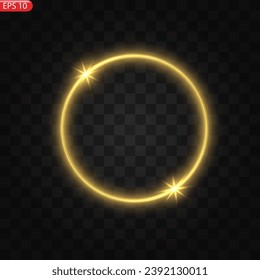 Gold circles frame with glitter light effect. A golden flash flies in a circle in a luminous ring.