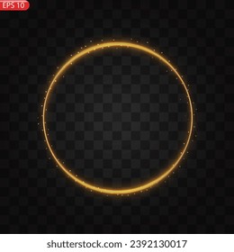 Gold circles frame with glitter light effect. A golden flash flies in a circle in a luminous ring.