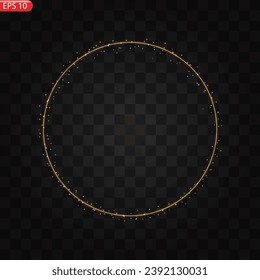 Gold circles frame with glitter light effect. A golden flash flies in a circle in a luminous ring.