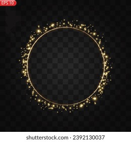 Gold circles frame with glitter light effect. A golden flash flies in a circle in a luminous ring.