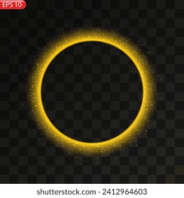 Gold circles frame with glitter light effect. A golden flash flies in a circle in a luminous ring.