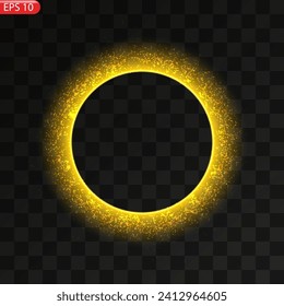 Gold circles frame with glitter light effect. A golden flash flies in a circle in a luminous ring.
