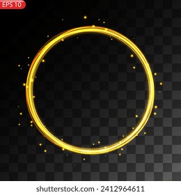 Marco de círculos dorados con efecto luminoso brillante. Un destello dorado vuela en círculo en un anillo luminoso.