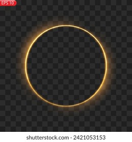 Gold circles frame with glitter light effect. A golden flash flies in a circle in a luminous ring.