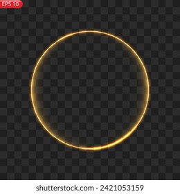 Gold circles frame with glitter light effect. A golden flash flies in a circle in a luminous ring.